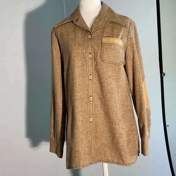 Leslie Faye Other - Vintage 1970s Leslie Fay Personals Wool Blend Shirt | Elbow Patch Overshirt